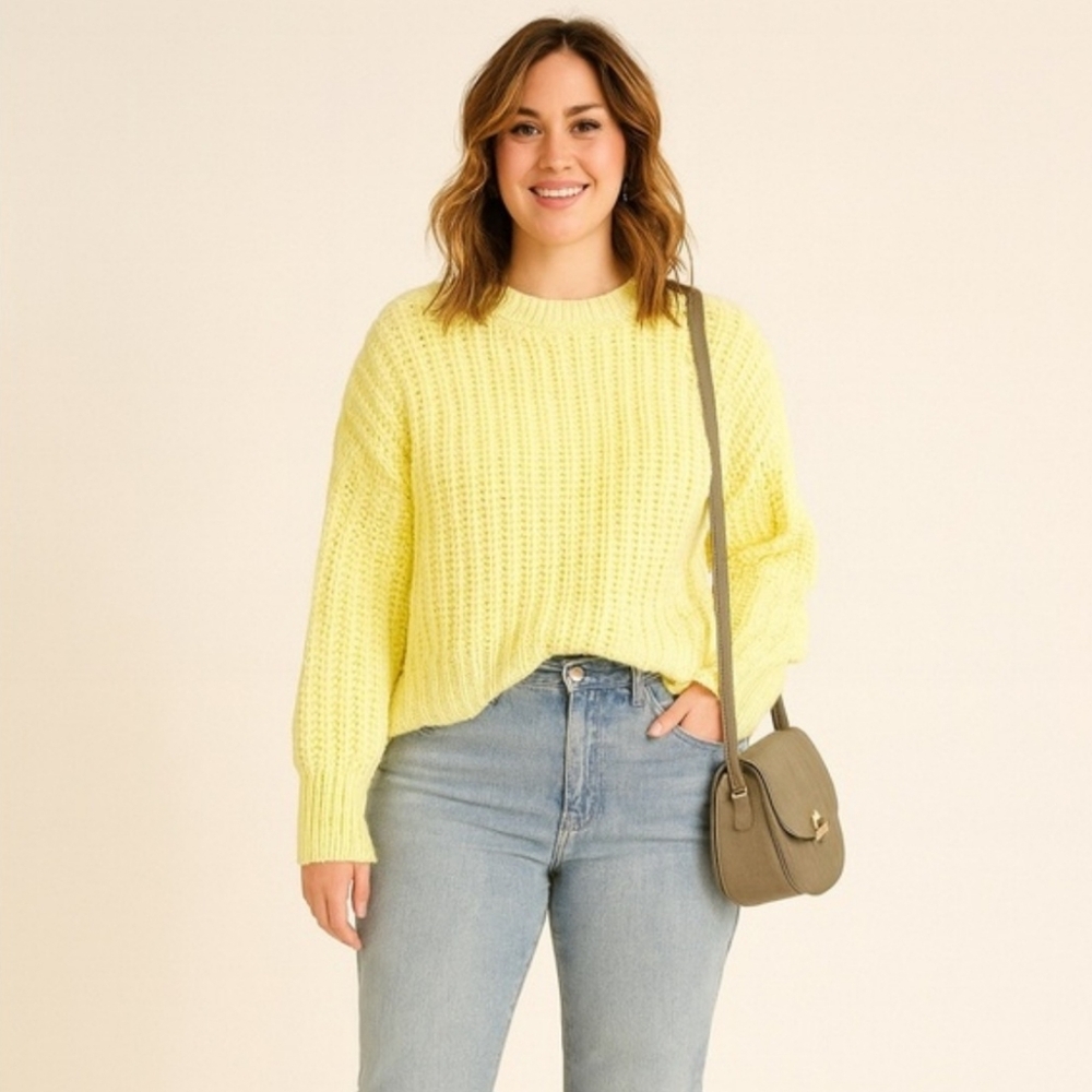 Noisy May Chunky Ladder Knit Crewneck Sweater Butter Yellow (ptp 24.5 in)